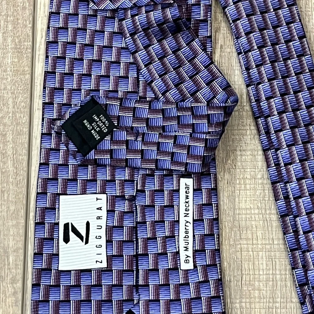Ziggurat by Mulberry Neckwear Classic Men's Navy Purple Geometric 100% Silk Tie